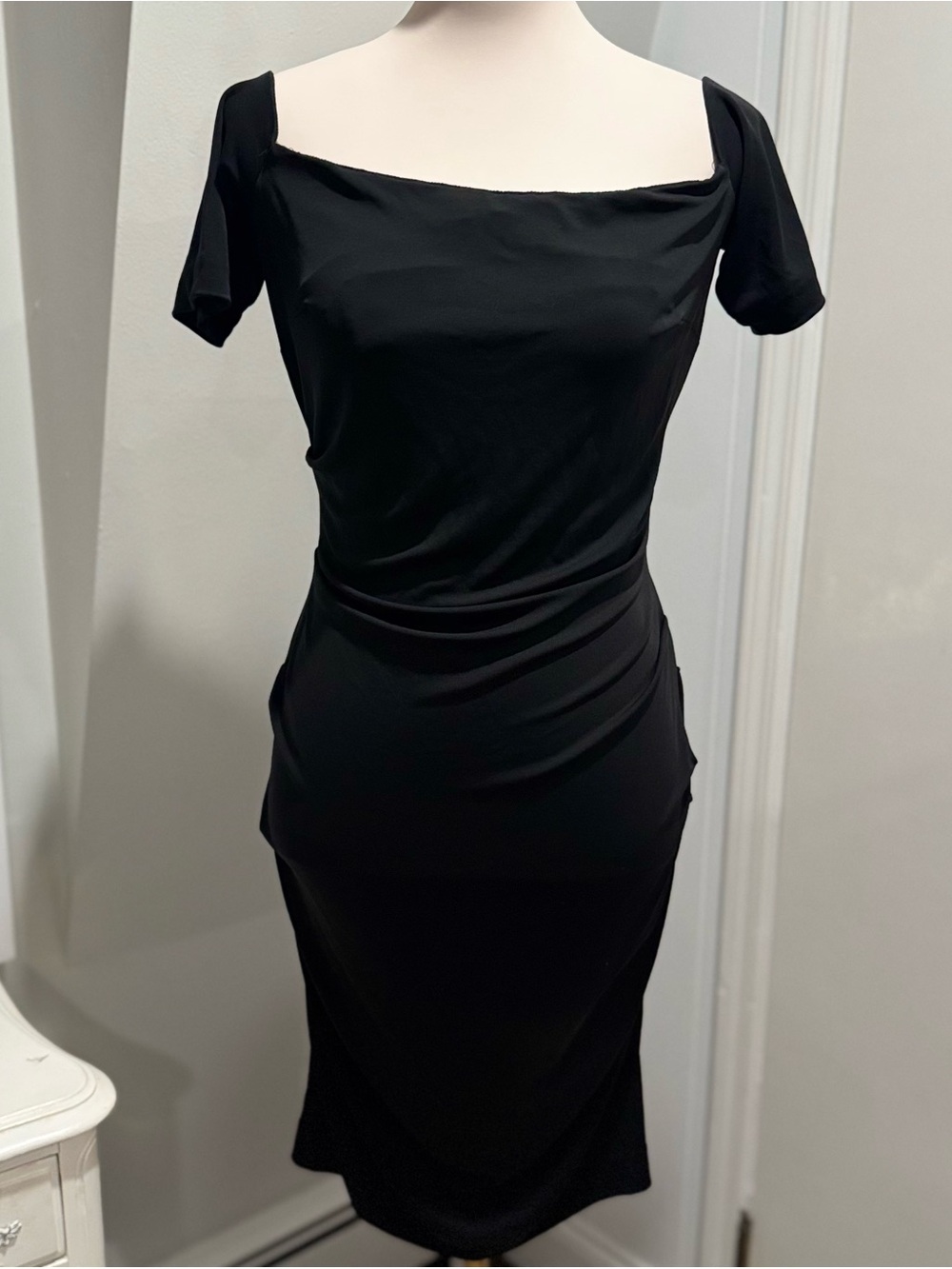 Nicole Miller Studio Black Ruched Off Shoulder Cocktail Dress Size Large